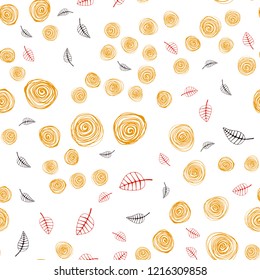 Dark Red, Yellow vector seamless abstract pattern with leaves and flowers. Brand new colored illustration with leaves and flowers. Texture for window blinds, curtains.