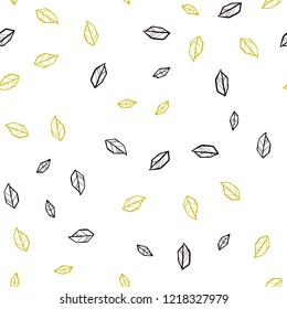 Dark Red, Yellow vector seamless doodle background with leaves. A vague abstract illustration with leaves in doodles style. Texture for window blinds, curtains.