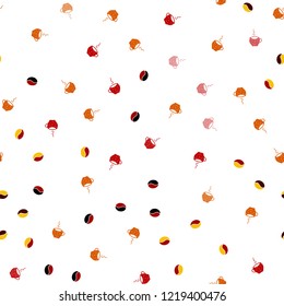 Dark Red, Yellow vector seamless template with cups of coffee, beans. Gradient illustration with set of mugs, beans. Template of a black hot beverage in a cafe.