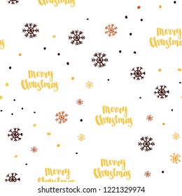 Dark Red, Yellow vector seamless background with xmas snowflakes. Shining colorful illustration with snow in christmas style. Pattern for design of window blinds, curtains.