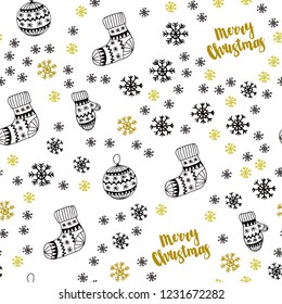 Dark Red, Yellow vector seamless background with xmas snowflakes, balls, socks, mittens. Colorful xmas elements with gradient. Texture for window blinds, curtains.