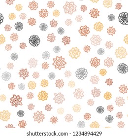 Dark Red, Yellow vector seamless cover with beautiful snowflakes. Glitter abstract illustration with crystals of ice. Template for business cards, websites.