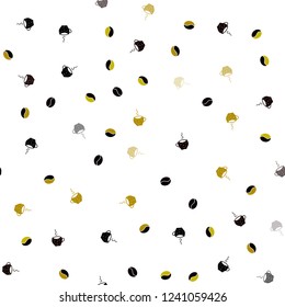 Dark Red, Yellow vector seamless layout with coffee set. Colorful illustration with gradient coffee beans, mugs. Pattern for ads of breakfast, lunch, dinner.