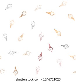 Dark Red, Yellow vector seamless background with ice-cream cones. Decorative design of ice-cream cones in doodle style. Doodle design for your business advert of cafes.