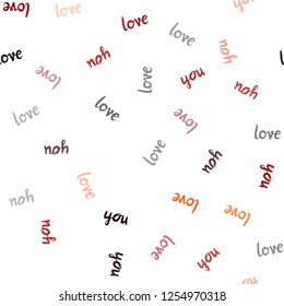 Dark Red, Yellow vector seamless cover with quote LOVE YOU. Illustration with phrase LOVE YOU for valentine's day. Texture for window blinds, curtains.
