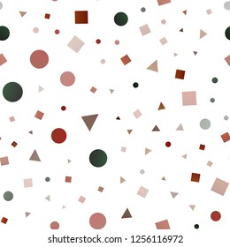 Dark Red, Yellow vector seamless layout with circles, lines, rectangles. Circles, lines, rhombus with colorful gradient. Pattern for trendy fabric, wallpapers.