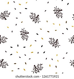 Dark Red, Yellow vector seamless doodle background with leaves, branches. Sketchy doodles on white background. Template for business cards, websites.