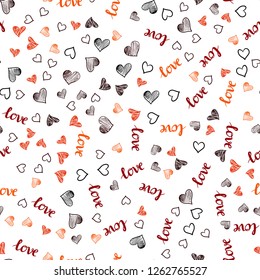 Dark Red, Yellow vector seamless backdrop with phrase LOVE YOU, hearts. Illustration with words of love, hearts in abstract style. Design for wallpaper, fabric makers.