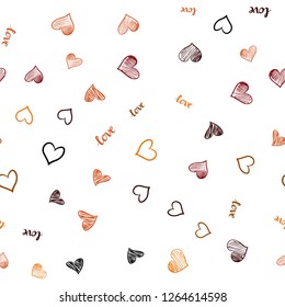 Dark Red, Yellow vector seamless pattern with phrase LOVE YOU, hearts. Romantic illustration with colorful phrase LOVE YOU, hearts. Template for business cards, websites.