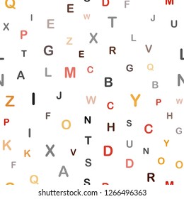 Dark Red, Yellow vector seamless layout with latin alphabet. Colored alphabet signs with gradient on white background. Design for textile, fabric, wallpapers.