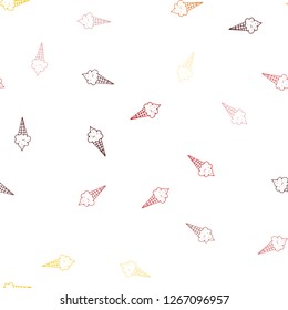 Dark Red, Yellow vector seamless pattern with cold ice-cream. Illustration with set of delicious sweet ice-cream cones. Pattern for ads of breakfast, lunch, dinner.
