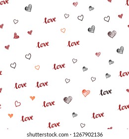 Dark Red, Yellow vector seamless backdrop with phrase LOVE YOU, hearts. Illustration with phrase LOVE YOU, hearts for valentine's day. Pattern for trendy fabric, wallpapers.