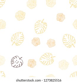 Dark Red, Yellow vector seamless elegant wallpaper with flowers, leaves. Glitter abstract illustration with leaves and flowers. Design for wallpaper, fabric makers.