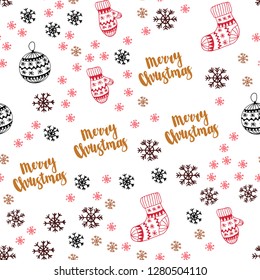 Dark Red, Yellow vector seamless pattern with christmas snowflakes, balls, socks, mittens. Modern geometric abstract illustration. Texture for window blinds, curtains.