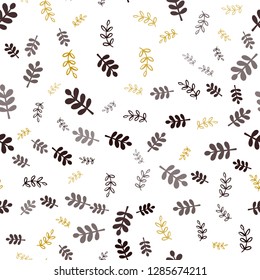 Dark Red, Yellow vector seamless doodle texture with leaves, branches. Doodle illustration of leaves and branches in Origami style. Design for textile, fabric, wallpapers.