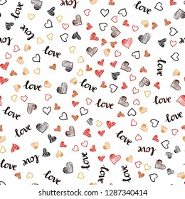 Dark Red, Yellow vector seamless template with text LOVE YOU, hearts. Design in doodle style with text LOVE YOU, hearts. Pattern for trendy fabric, wallpapers.