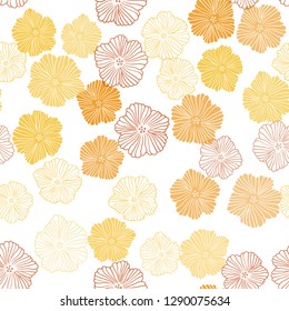 Dark Red, Yellow vector seamless natural backdrop with flowers. Illustration with colorful abstract doodle flowers. Texture for window blinds, curtains.