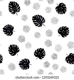 Dark Red, Yellow vector seamless elegant background with flowers, leaves. Sketchy doodles on white background. Design for textile, fabric, wallpapers.