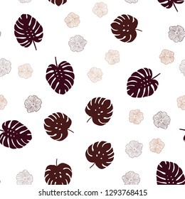 Dark Red, Yellow vector seamless natural pattern with flowers, leaves. Leaves, flowers in natural style on white background. Pattern for trendy fabric, wallpapers.