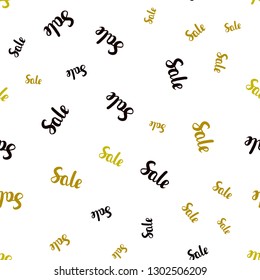 Dark Red, Yellow vector seamless cover with symbols of sales. Colored words of sales with gradient on white background. Backdrop for super sales on Black Friday.