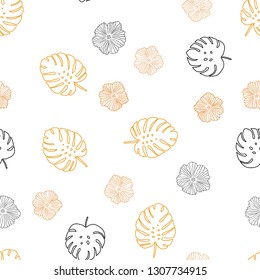 Dark Red, Yellow vector seamless doodle background with flowers, leaves. Illustration with doodles on abstract template. Design for textile, fabric, wallpapers.