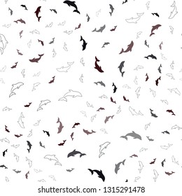 Dark Red, Yellow vector seamless template with dolphins. Decorative design in natural style with sea dolphins. Pattern for marine leaflets.