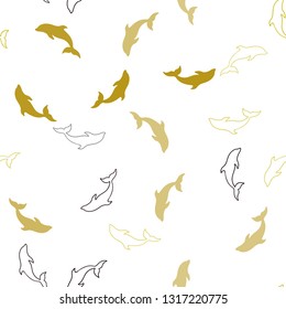 Dark Red, Yellow vector seamless texture with dolphins. Isolated sea dolphins on white background. Pattern for marine leaflets.