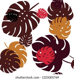Dark Red, Yellow vector seamless elegant wallpaper with leaves. New colorful illustration in doodle style with leaves. Pattern for trendy fabric, wallpapers.