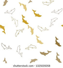 Dark Red, Yellow vector seamless backdrop with ocean dolphins. Isolated sea dolphins on white background. Pattern for wildlife ad, booklets.
