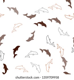 Dark Red, Yellow vector seamless background with dolphins. Natural illustration with sea dolphins. Pattern for marine leaflets.