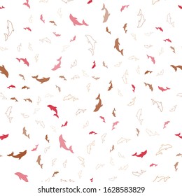 Dark Red, Yellow vector seamless template with dolphins. Shining illustration of colorful gradient sea dolphins. Pattern for wildlife ad, booklets.