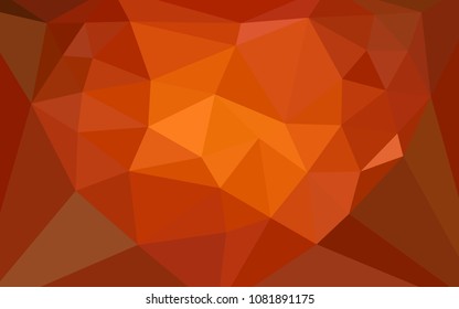 Dark Red, Yellow vector shining triangular backdrop with a heart in a centre. Illustration in mosaic style with gradient.  New template for your brand book.