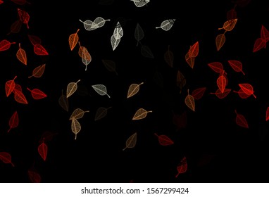 Dark Red, Yellow vector sketch texture. Shining colorful illustration with leaves in doodle style. Brand new style for your business design.