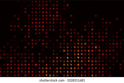 Dark Red, Yellow vector template with poker symbols. Shining illustration with hearts, spades, clubs, diamonds. Smart design for your business advert of casinos.
