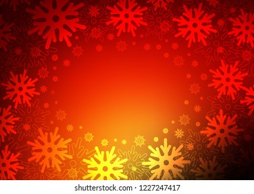 Dark Red, Yellow vector template with ice snowflakes. Glitter abstract illustration with crystals of ice. New year design for your ad, poster, banner.
