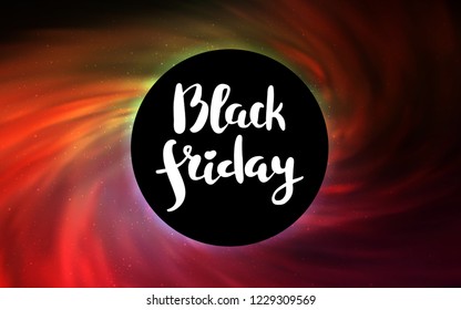 Dark Red, Yellow vector template with a black hole, space. Decorative design in space style with a black hole. Template for Black Friday sales.