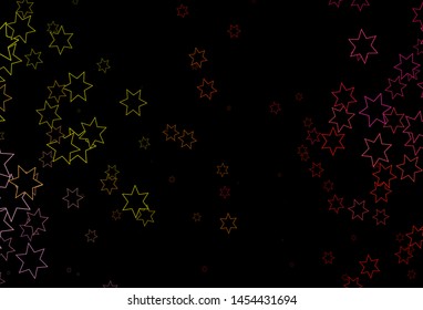Dark Red, Yellow vector template with sky stars. Stars on blurred abstract background with gradient. The template can be used as a background.