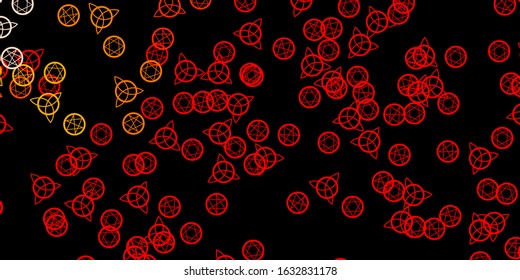 Dark Red, Yellow vector template with esoteric signs. Colorful mystic symbols with a gradient in ancient style. Best design halloween events.