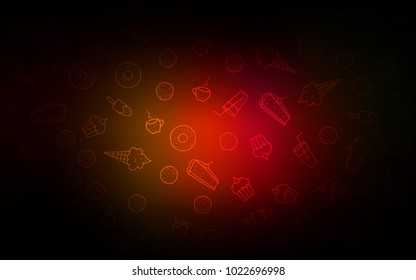 Dark Red, Yellow vector texture with sweets, candies. Beautiful colored illustration with candies in doodle style. Template of children's food in cafe.