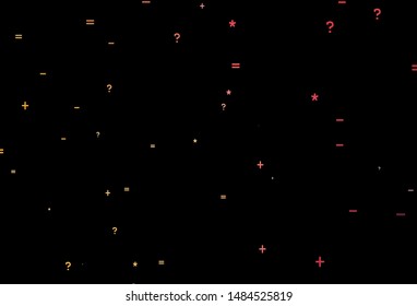 Dark Red, Yellow vector texture with mathematic symbols. Colored mathematic signs with gradient on white background. Pattern for posters, banners of math books.