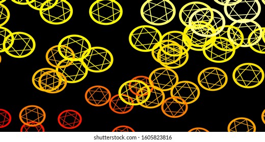 Dark Red, Yellow vector texture with religion symbols. Colorful vintage illustration with gradient alchemy shapes. Simple base for your occult design.