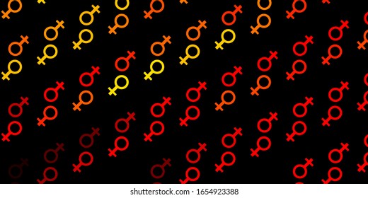 Dark Red, Yellow vector texture with women's rights symbols. Illustration with signs of women's strength and power. Best design to show the power of women.