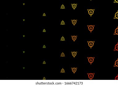Dark Red, Yellow vector texture with religion symbols. Colorful vintage illustration with gradient alchemy shapes. Simple base for your occult design.