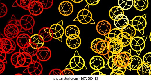 Dark Red, Yellow vector texture with religion symbols. Retro design in abstract style with witchcraft forms. Simple design for occult depiction.