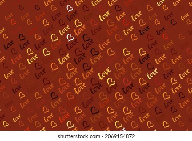 Dark Red, Yellow vector texture with lovely hearts. Decorative design with hearts in simple style . Pattern for valentine's ad, booklets.