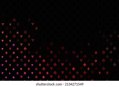 Dunkelrote, gelbe Vektorstruktur mit Spielkarten. Farbiges Farbverlauf mit Zeichen von Herzen, Pik, Clubs, Diamanten. Kluges Design für Ihre Business-Werbung von Casinos.