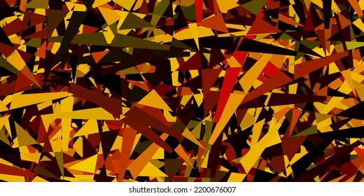 Dunkelrote, gelbe Vektorstruktur mit zufälligen Dreiecken. Klare abstrakte Illustration mit Dreiecksformen im modernen Stil. Muster für Bildschirmhintergründe.