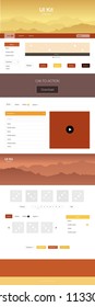 Dark Red, Yellow vector ui ux kit with hills and rocks. Colorful ui/ux kit with header consisted of hills & rocks. Sample for your landing page of tourism.
