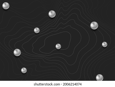 Dark refracted waves and silver balls abstract geometric background. Vector design