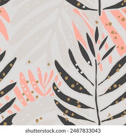 Dark Repeated Creative Tropic Flora Ornament Print. Pastel Seamless Elegant Decorative Plant Watercolor Art. White Camouflage Tropical Hawaiian Template Vector.